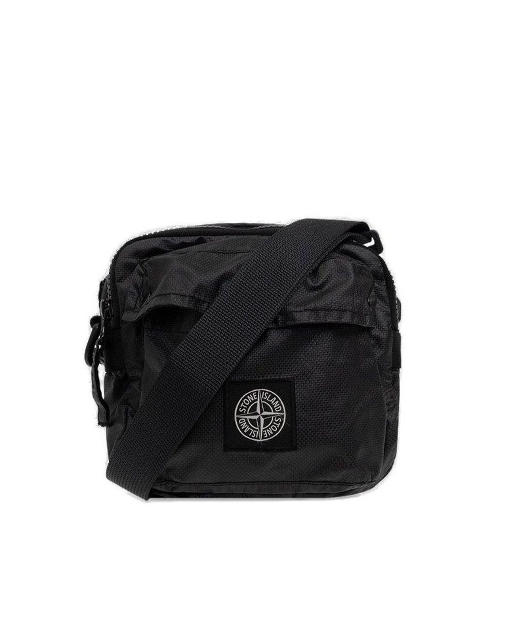 Stone Island Logo-patch Zipped Messenger Bag in Black for Men | Lyst