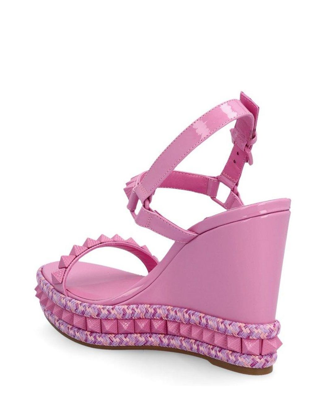 Christian Louboutin Pink Pleated Fabric Espadrille Platform Wedge Sandals  Siz