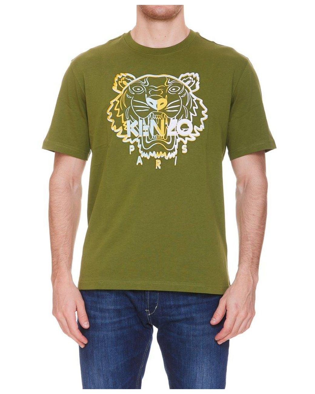 KENZO Cotton Tiger Printed Crewneck T-shirt in Green for Men | Lyst Canada