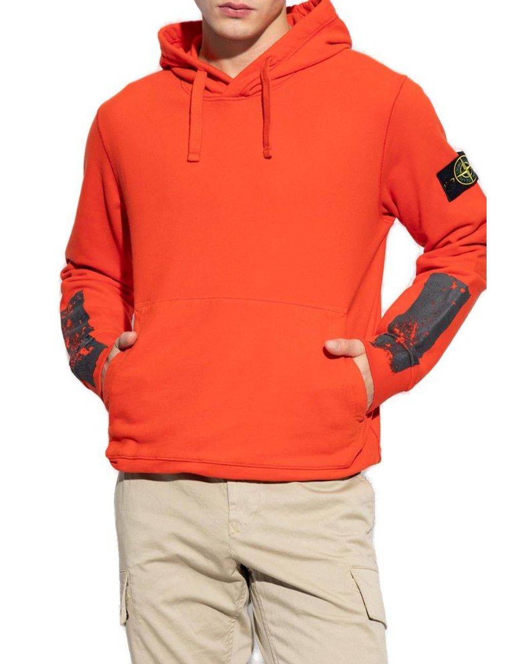 Stone Island Logo Patch Men's Sweatshirt Orange 101563051-V0032