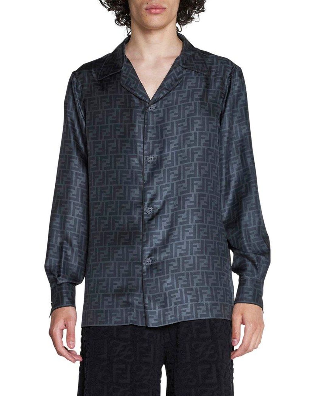 Fendi Silk Shirt Fe in Black for Men | Lyst