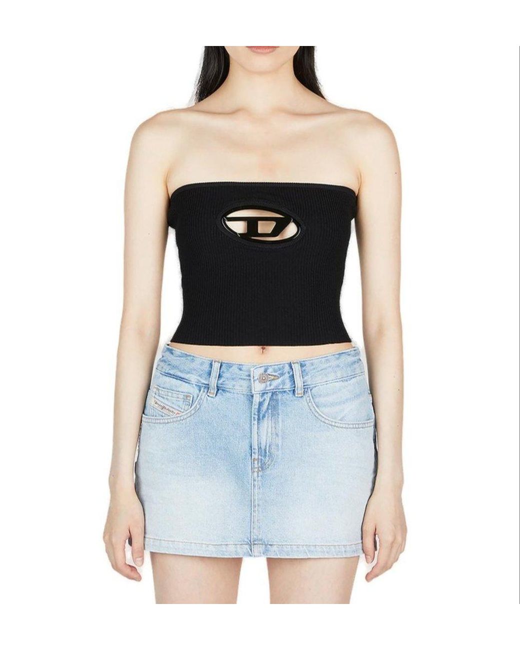 DIESEL Cutout Detailed Ribbed Top in Black Lyst
