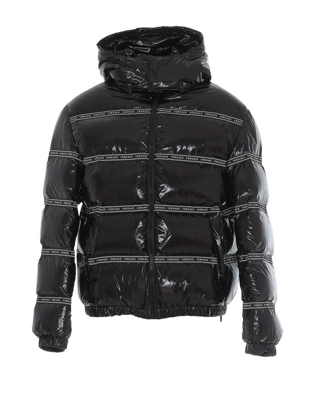 Versace Synthetic Logo Hooded Puffer Jacket in Black for Men Save 30