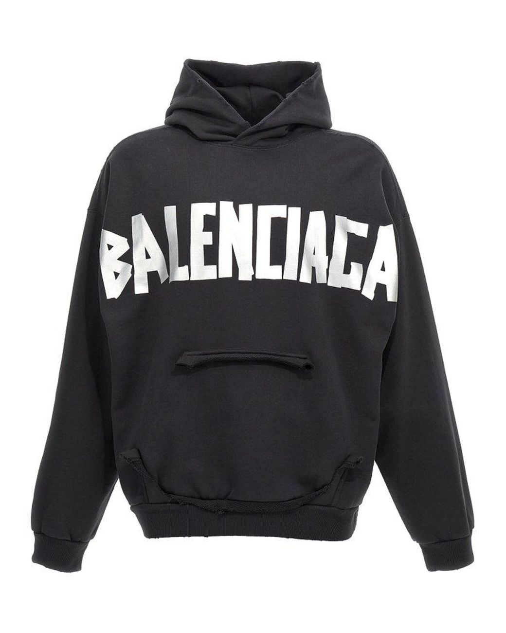 Balenciaga Vintage Effect Cotton Sweatshirt Hoodie In Black