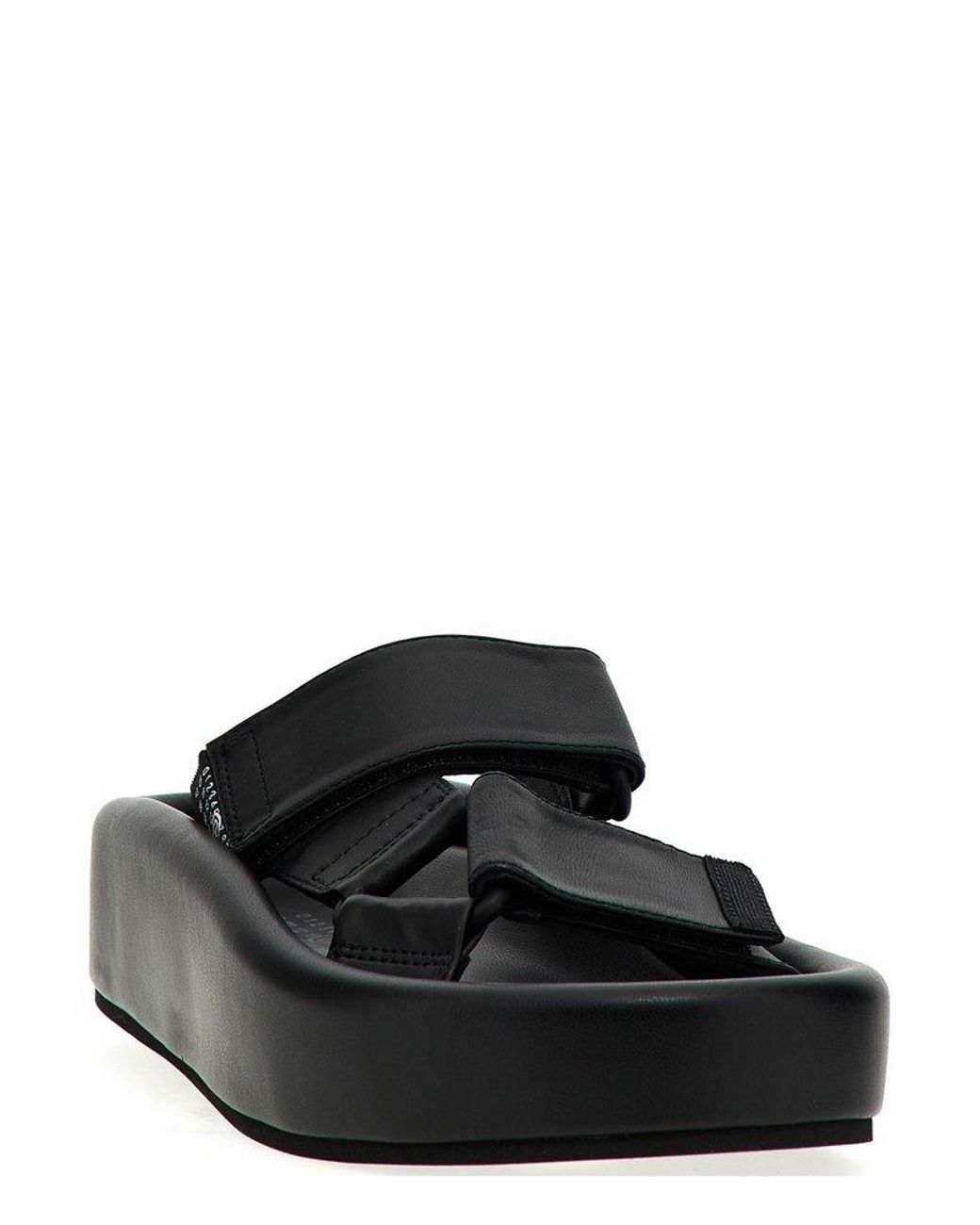 サンダル・ミュール MM6 MAISON MARGIELA BLACK WEBBING SLIP-ON PLATFORM SANDALS MM6 Maison Margiela Webbing slip-on Platform Sandals | Black