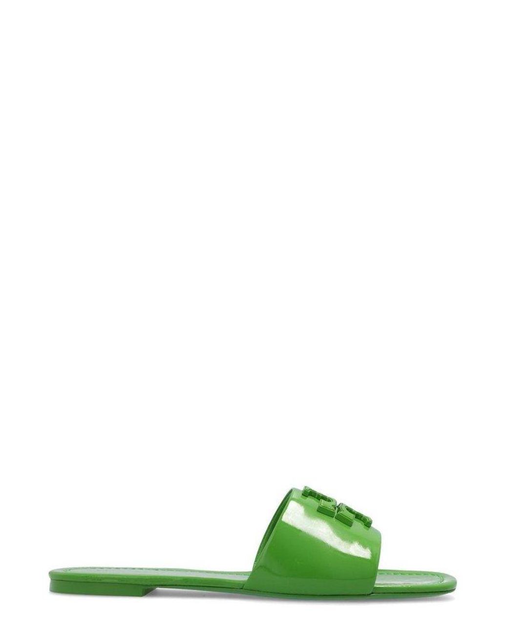 Tory Burch Eleanor Logo Detailed Slides in Green | Lyst