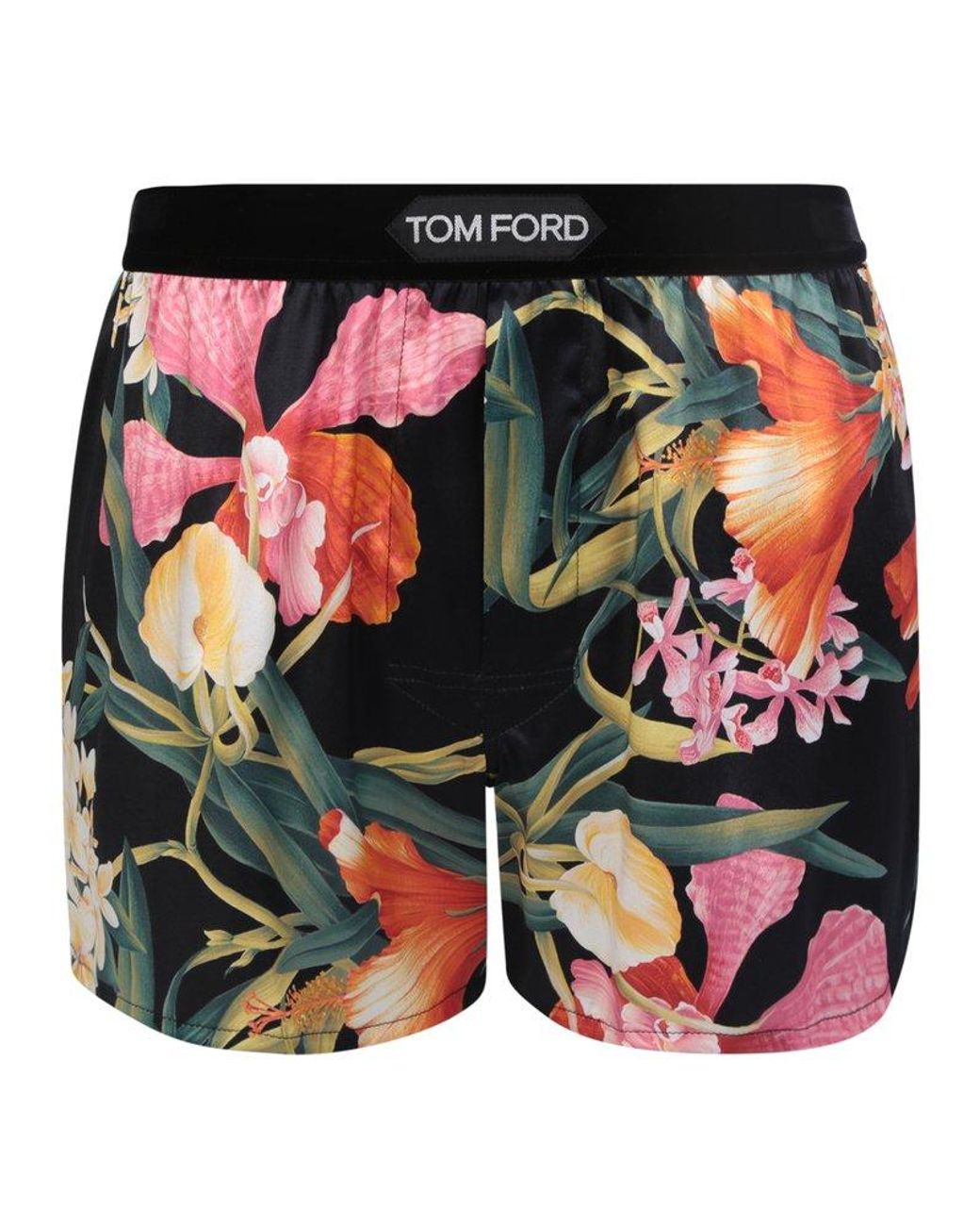 TOM FORD logo-waistband floral-print shorts - Black