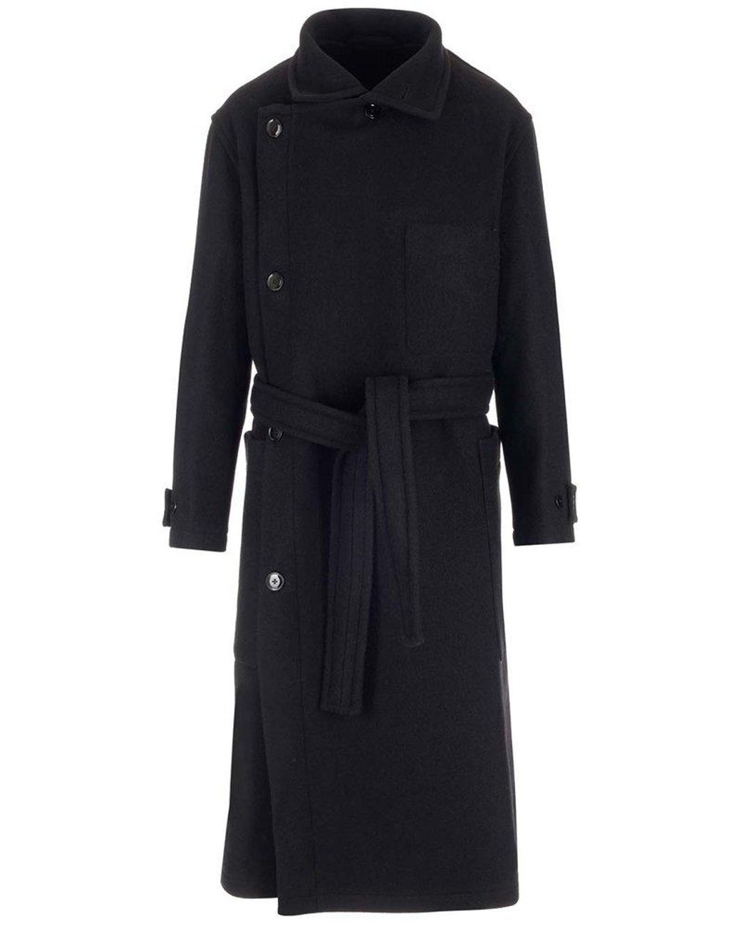 Lemaire Wrap Wool Coat in Black for Men | Lyst Canada
