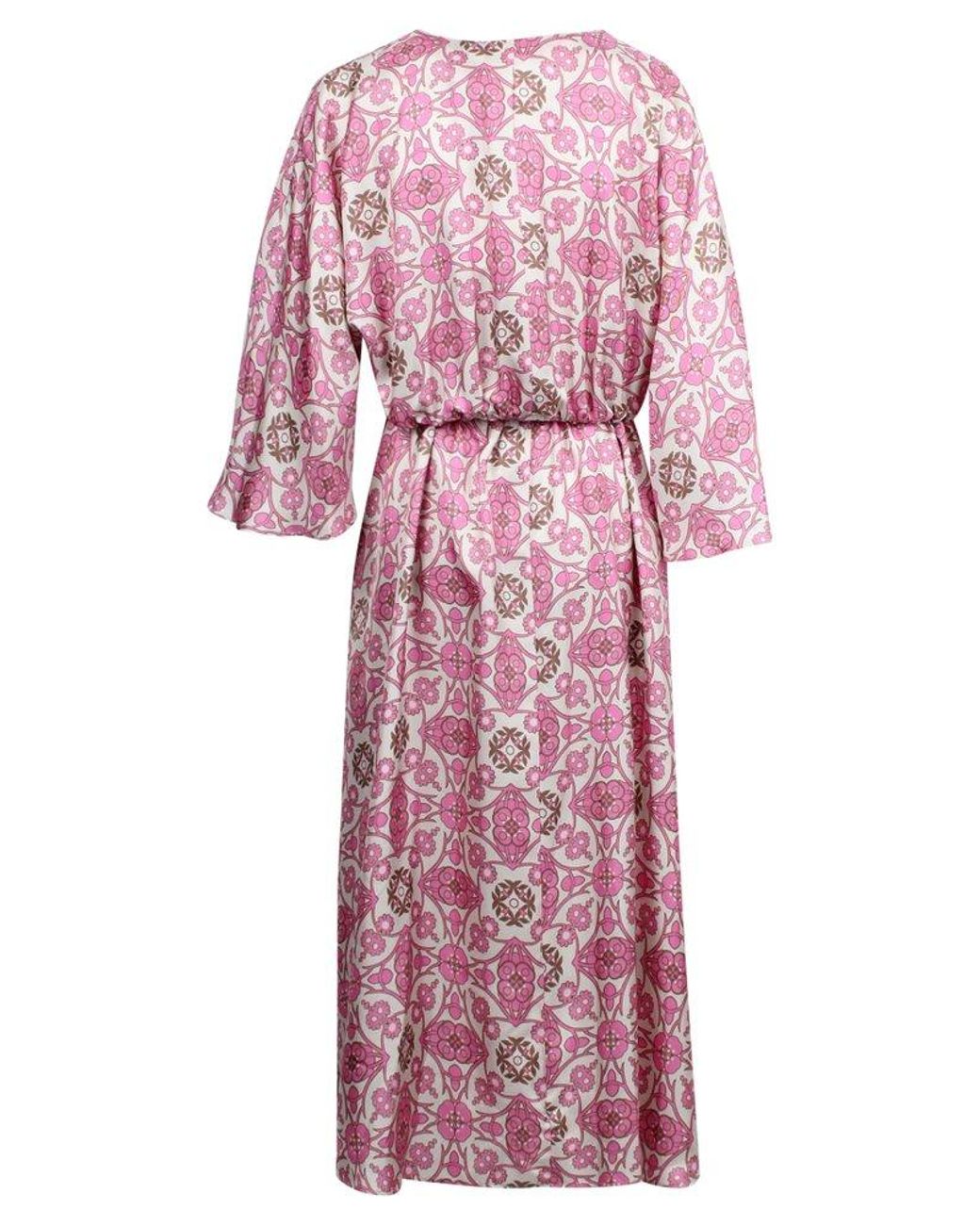 Max Mara Fulvia All-Over Patterned V-Neck Dress in Pink | Lyst