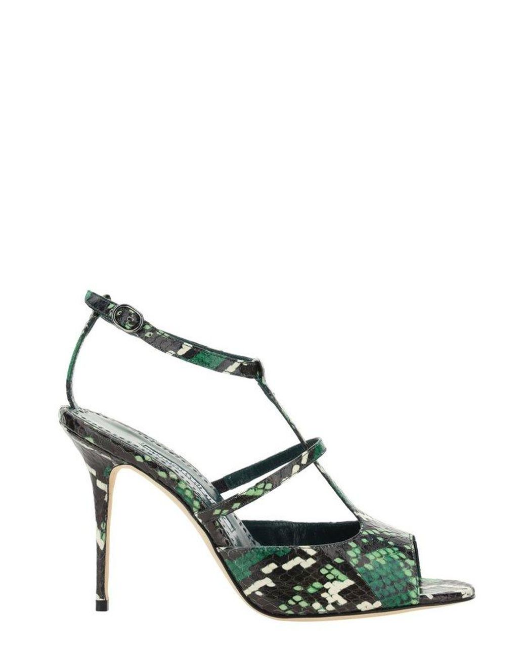 Manolo Blahnik Embossed Ankle-strap Sandals in Green | Lyst