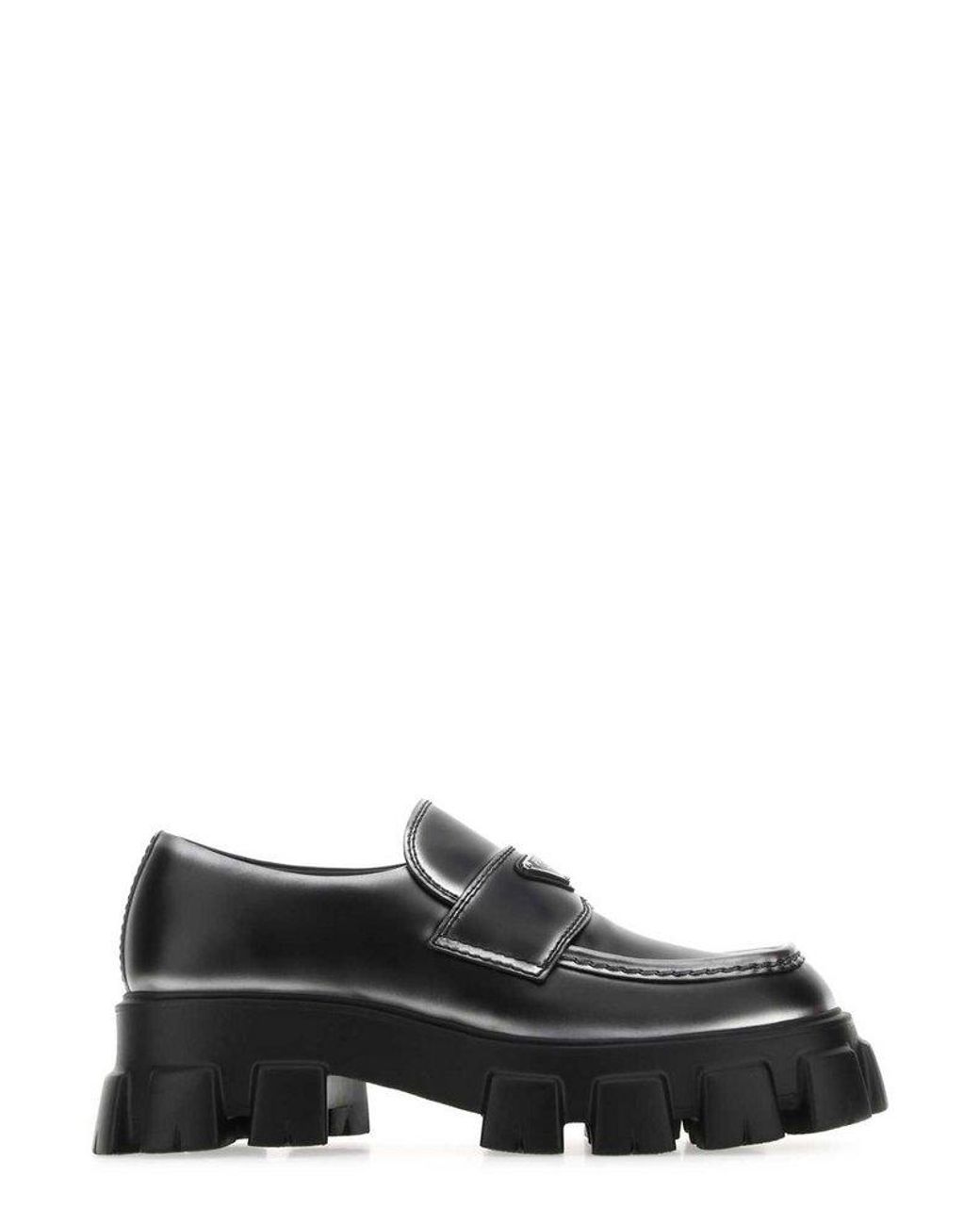 Prada Triangle Logo Plaque Monolith Platform Loafers in Black for Men ...