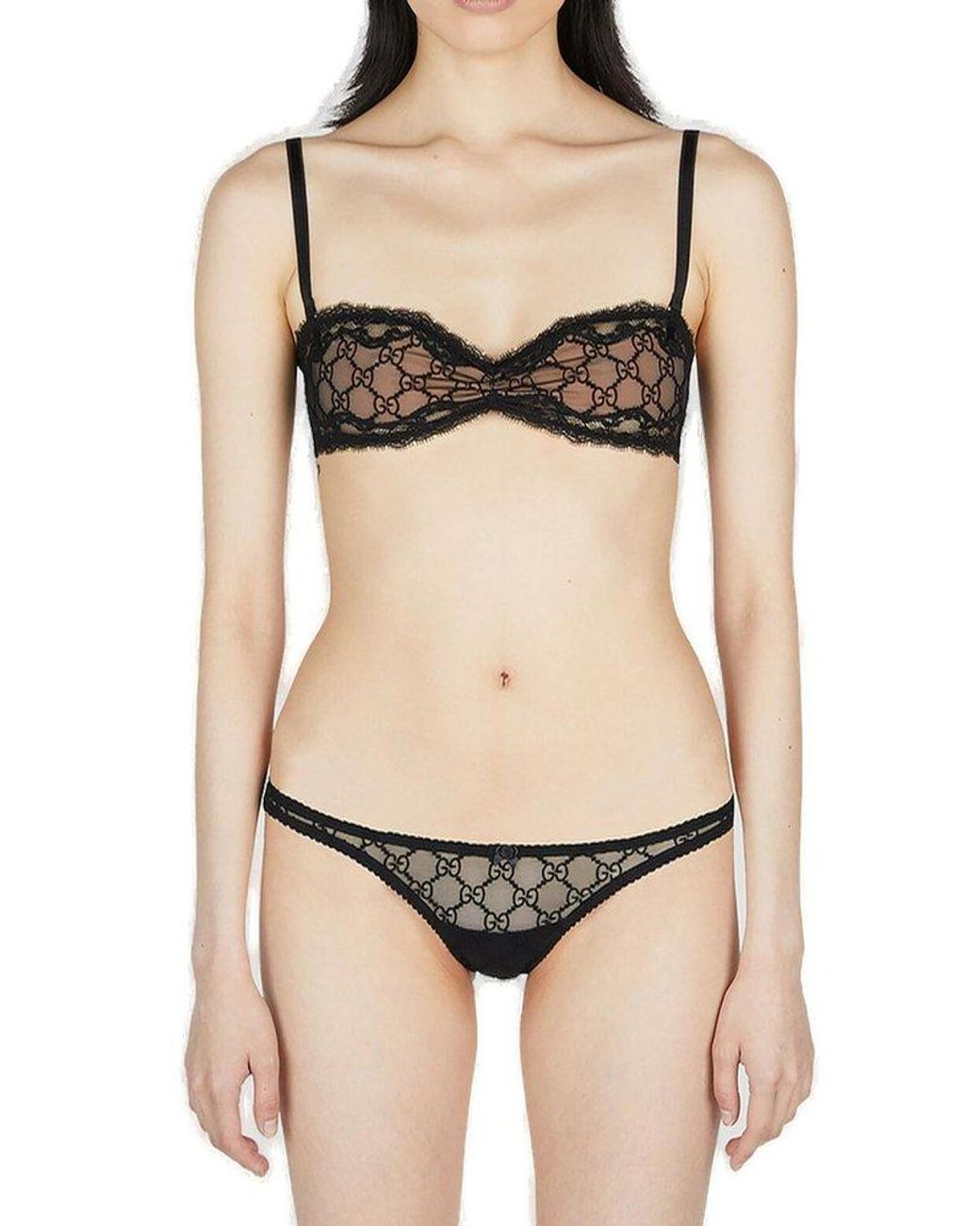 Gucci GG Embroidered Tulle Bra in Black