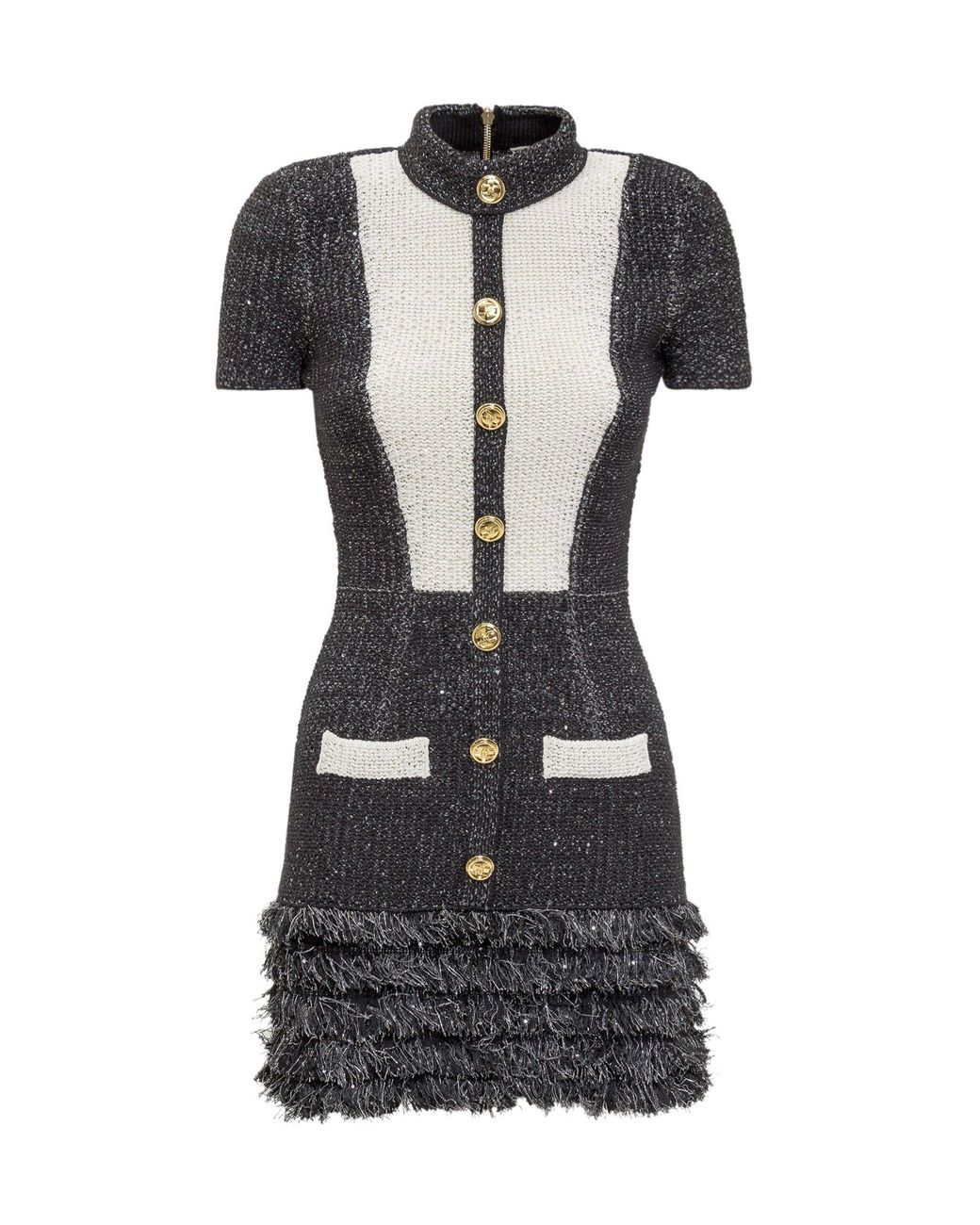 Elisabetta Franchi Cotton Contrast Detail Knit Mini Dress in Black - Lyst