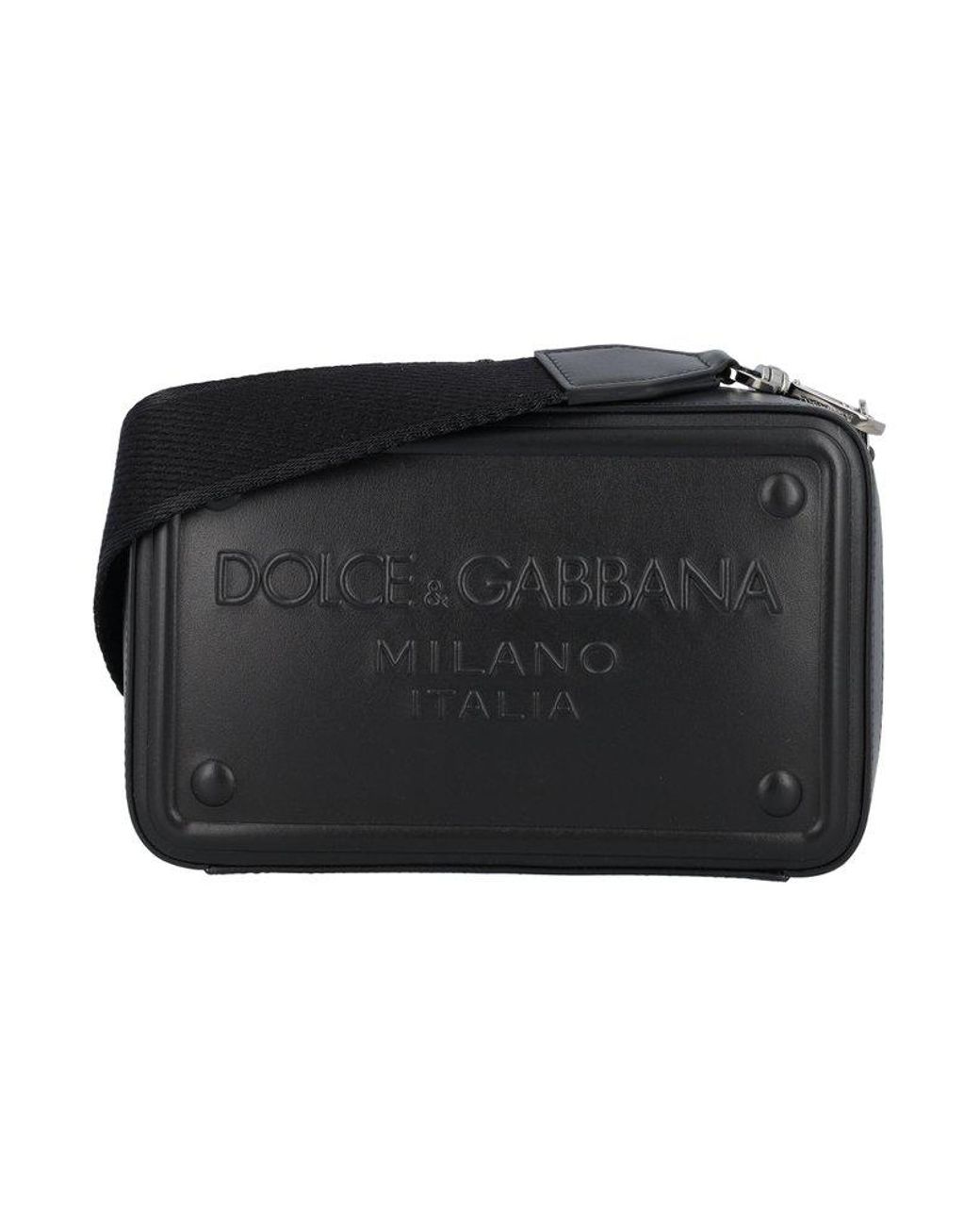 Dolce & Gabbana Logo-Embossed Zipped Shoulder Bag in Black Dolce & Gabbana Logo-Embossed Zipped Shoulder Bag in Black
