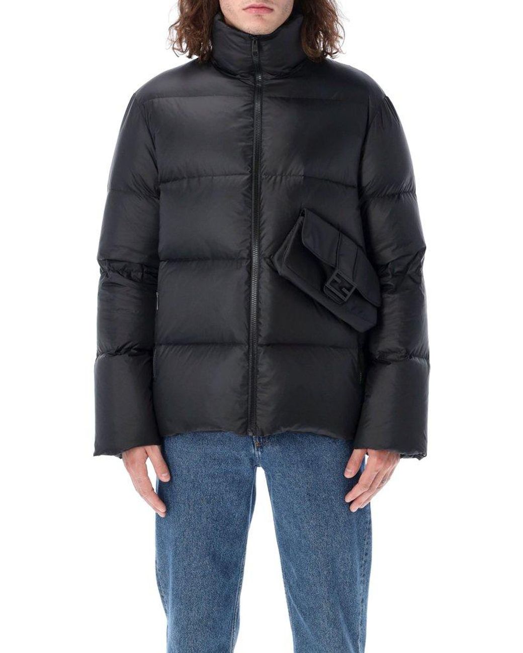 Fendi Zip-up Down Jacket in Black for Men | Lyst