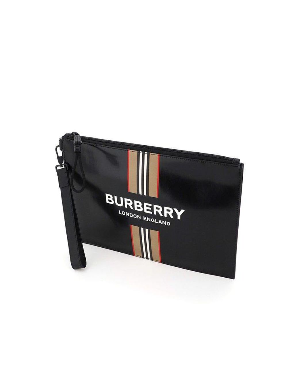 Burberry Logo And Icon Stripe Print Zip Pouch Bag in Black for Men Lyst