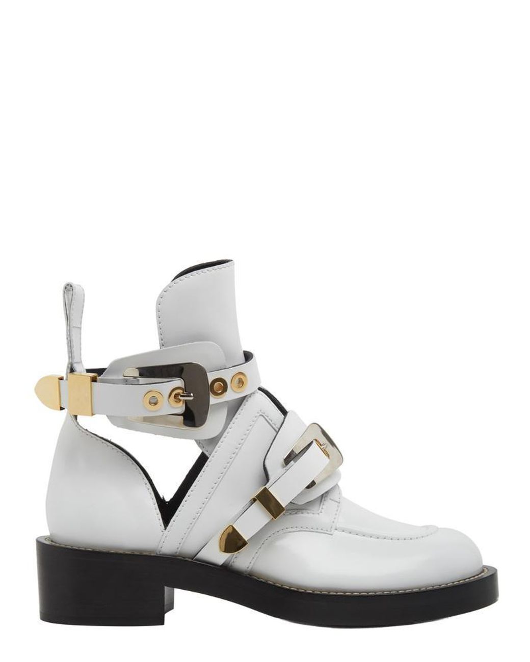 Balenciaga Leather Cutout Buckle Boot in White | Lyst
