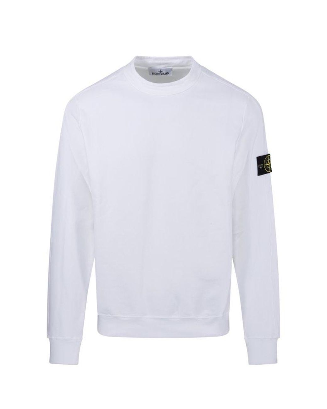 Stone Island Logo Patch Crewneck Sweatshirt in White for Men | Lyst