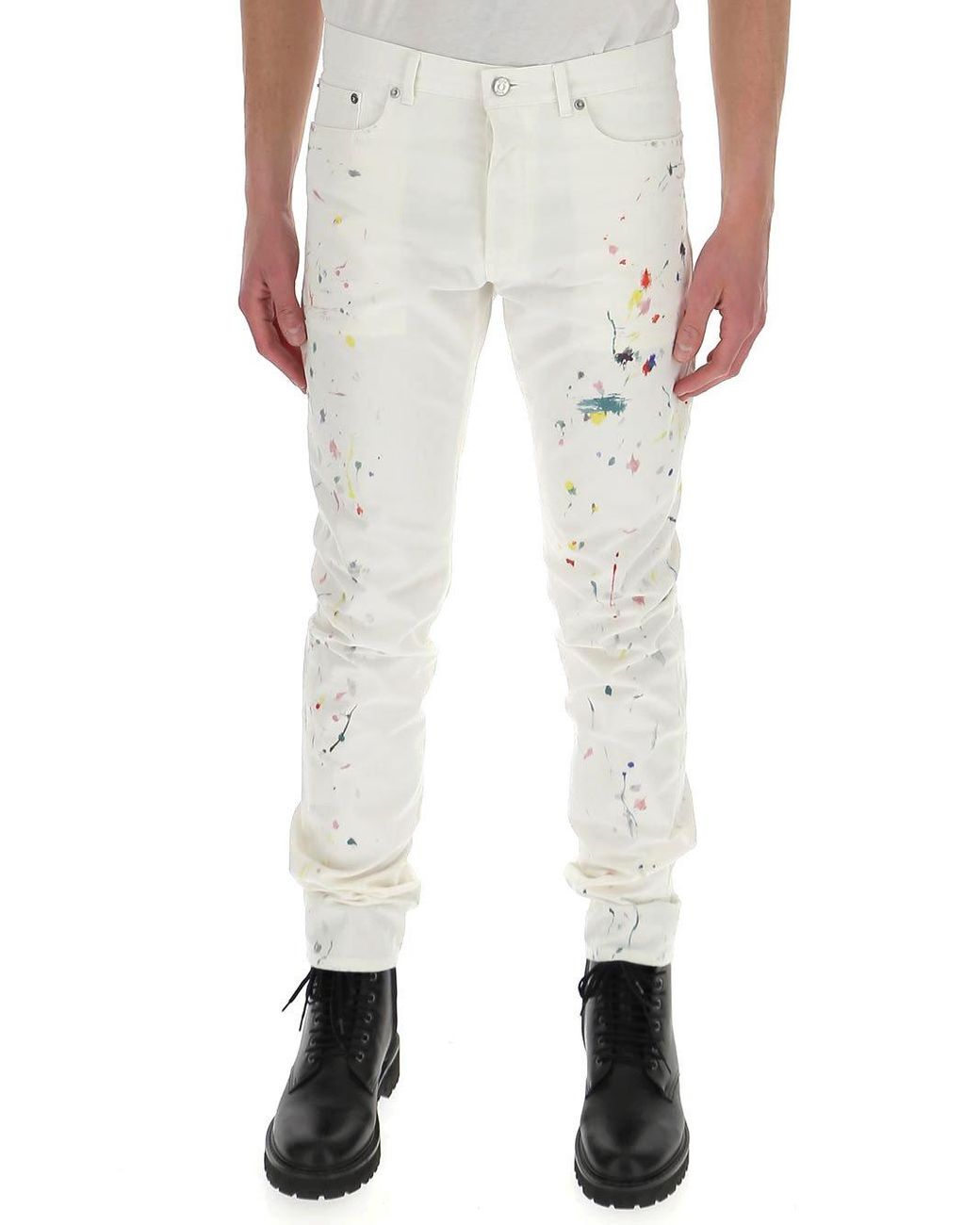 Dior Paint Splatter Slim-fit Jeans in White for Men | Lyst