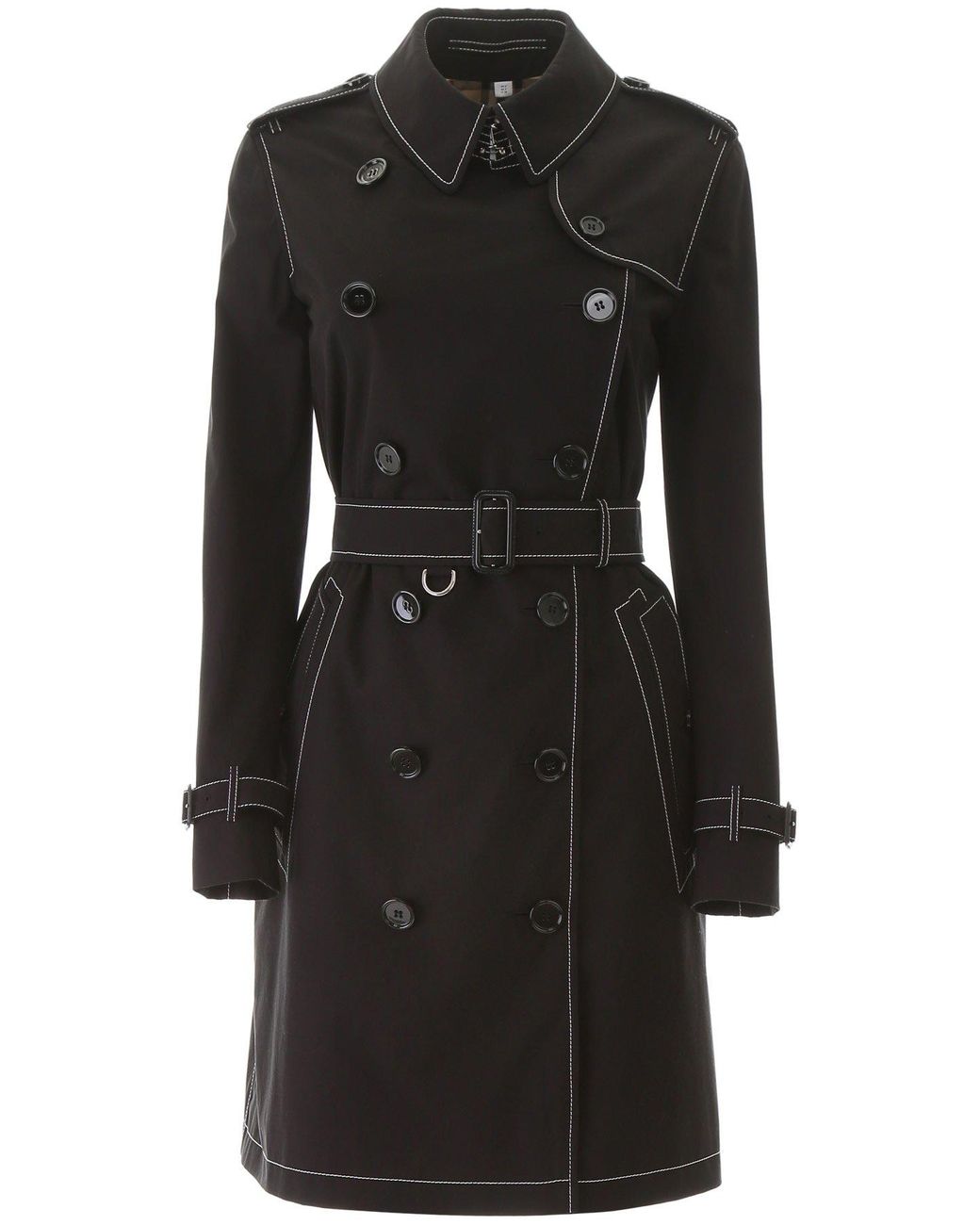 Burberry Contrast Stitch Gabardine Trench Coat in Black | Lyst Canada