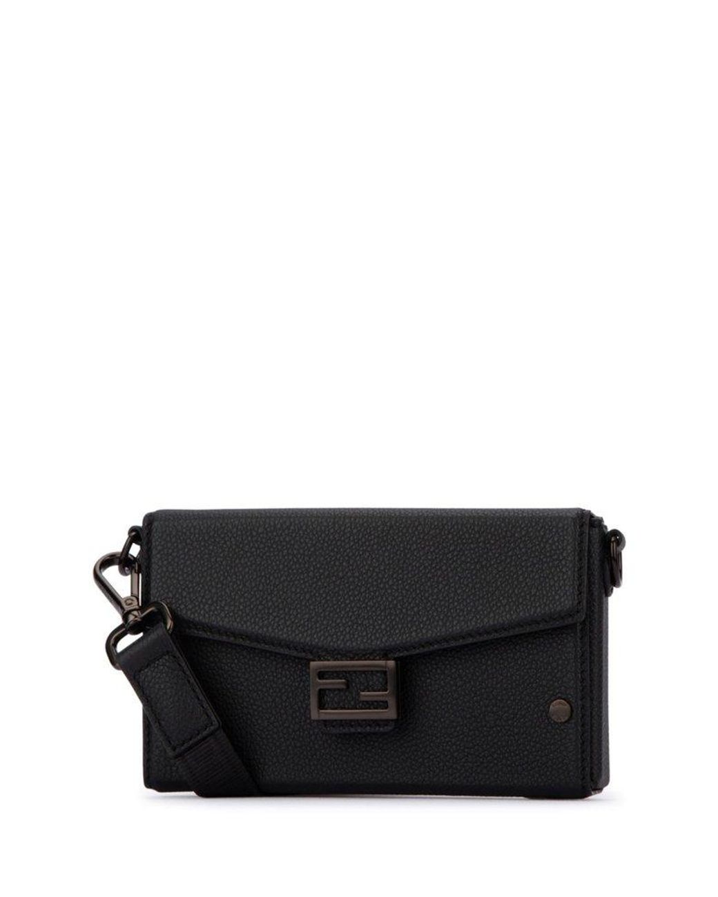 ショルダーバッグ・ポシェット FENDI Black Leather Baguette Phone Case Baguette Phone Pouch Leather Black | Fendi
