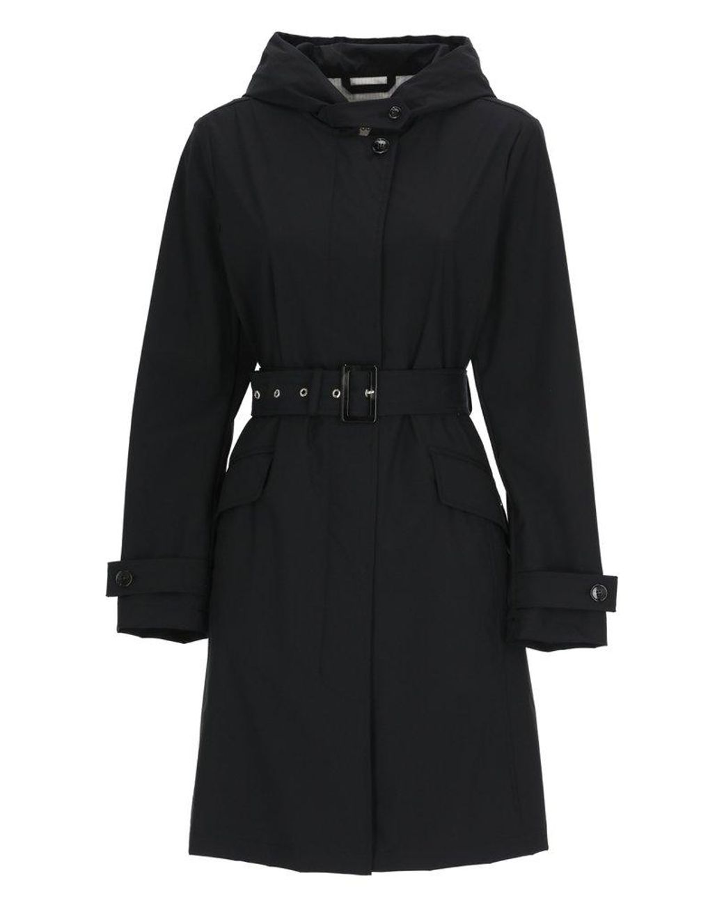 Woolrich Synthetic Buckle-belt Detail Hooded Parka Jacket in Black | Lyst
