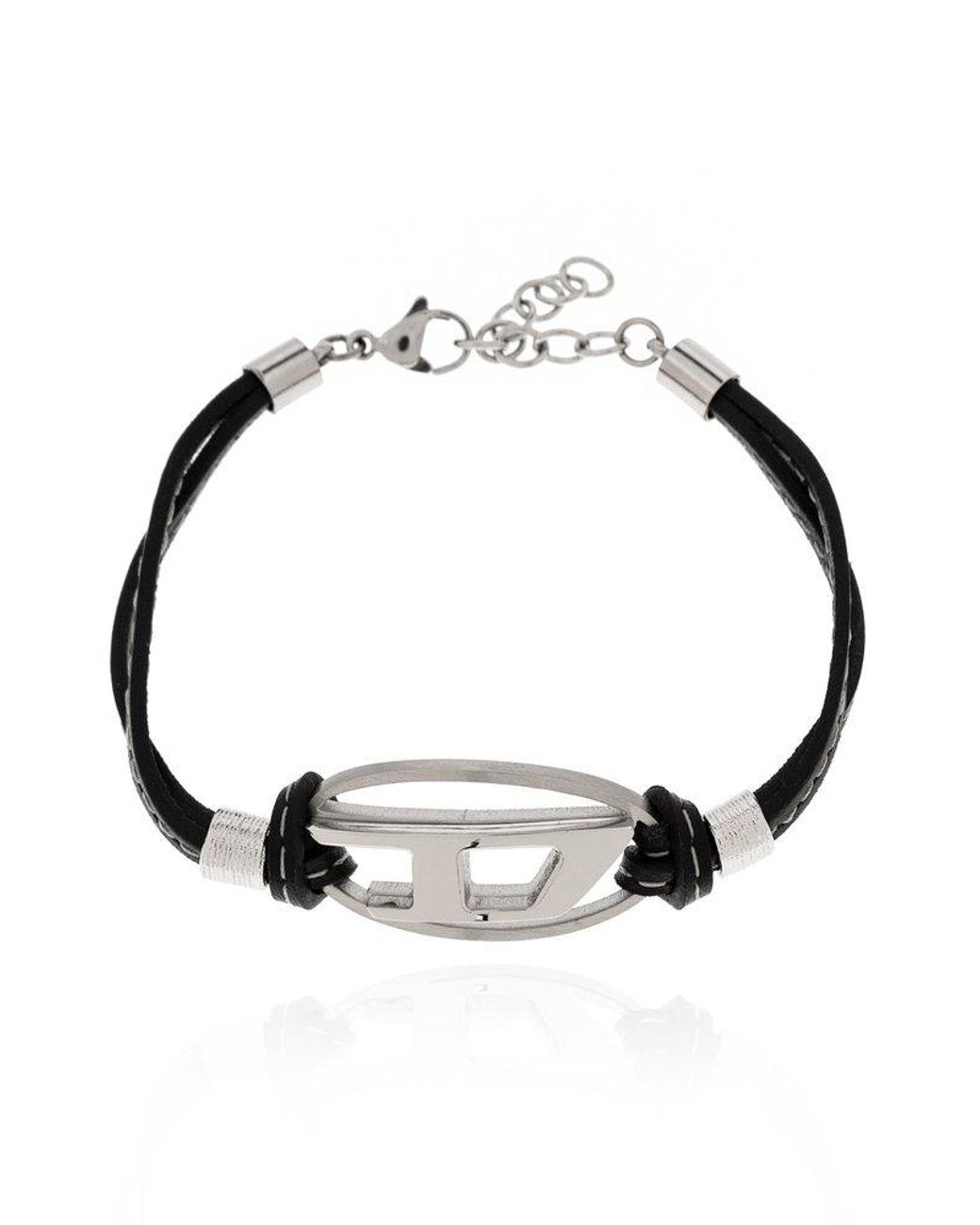 DIESEL A-ada Logo-charm Linked Bracelet in Black | Lyst