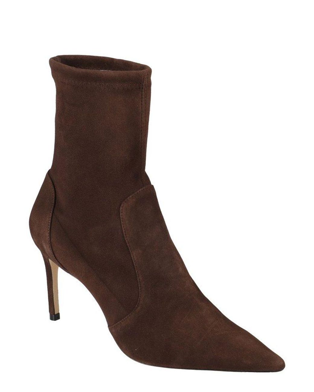 Stuart Weitzman Pointed-toe Heeled Ankle-length Boots in Brown | Lyst