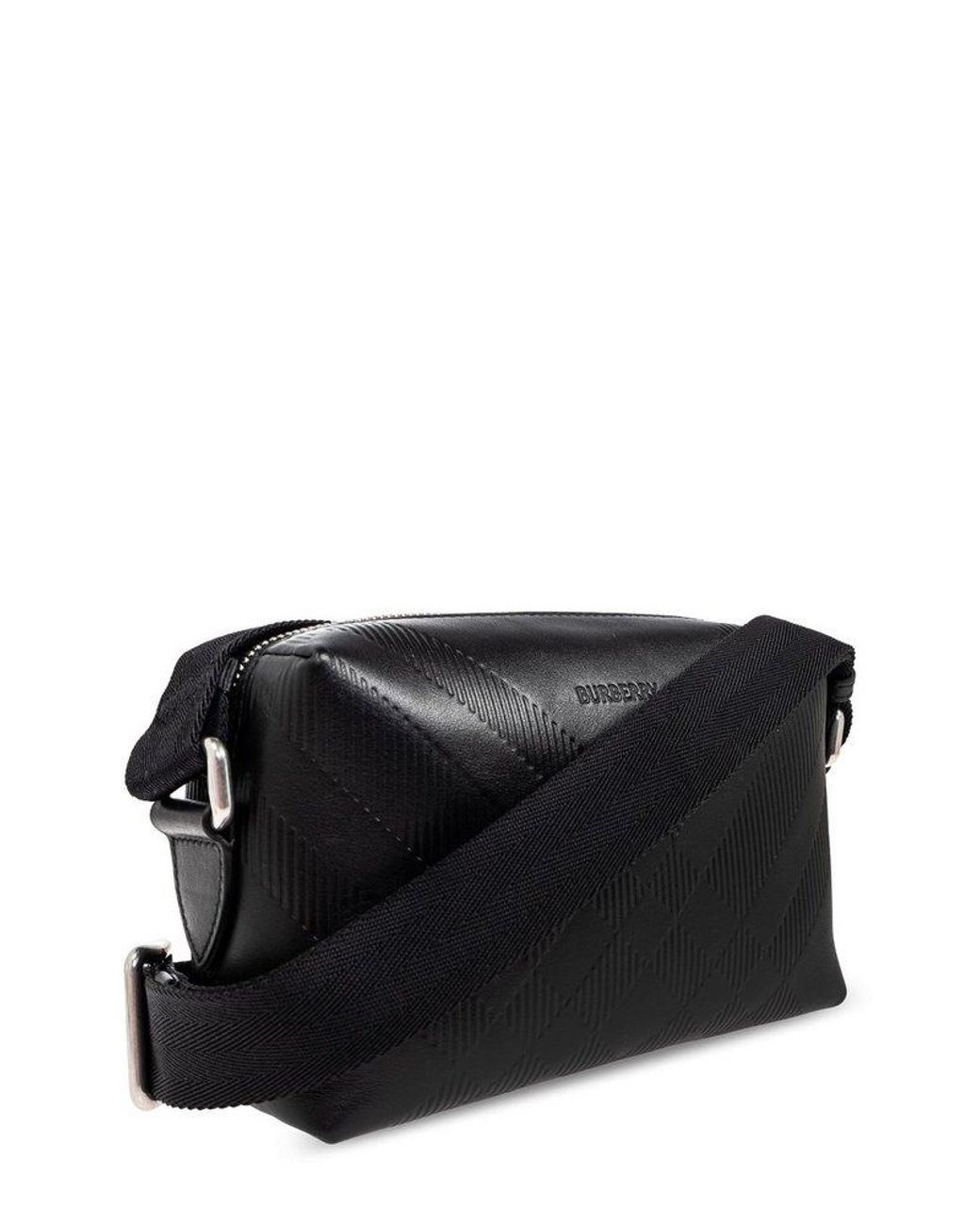 Burberry Check-Embossed Zipped Messenger Bag in Black for