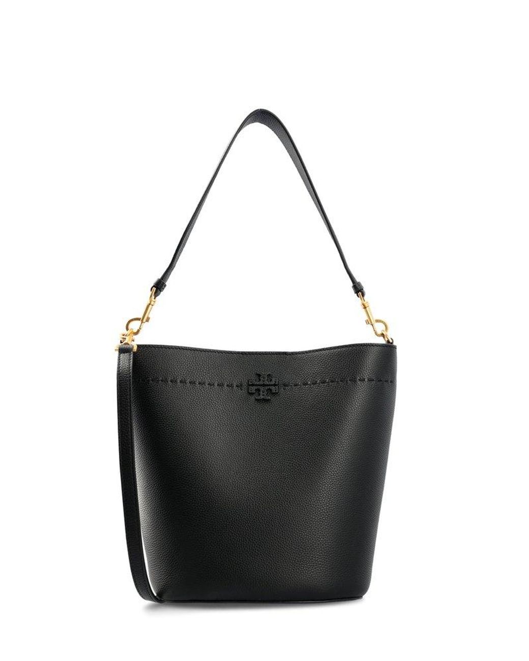 Tory Burch Mcgraw Double T Logo Plaque Bucket Bag in Black Lyst