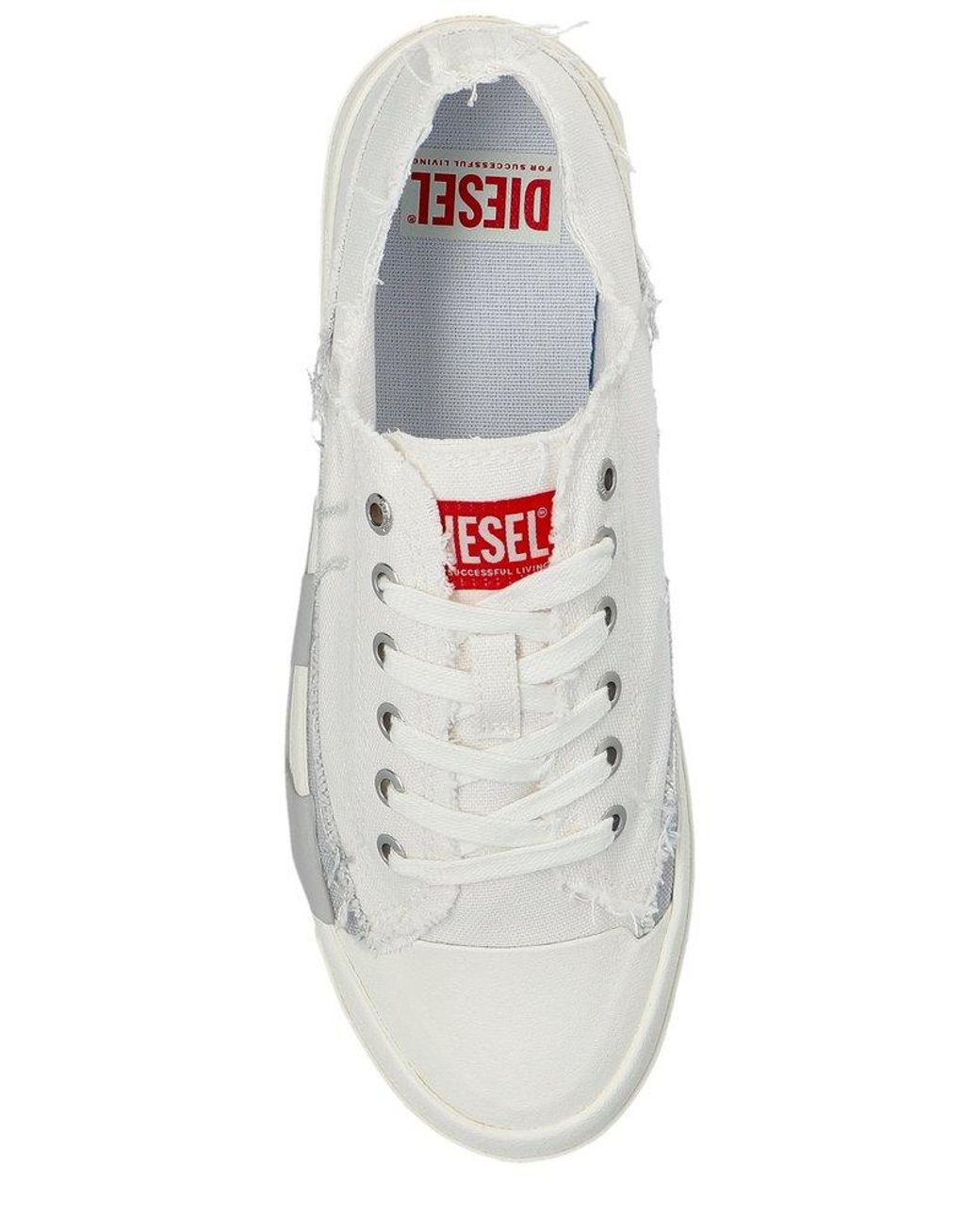 涼 DIESEL Frayed-Detailed Lace-Up Sneakers in White | Lyst