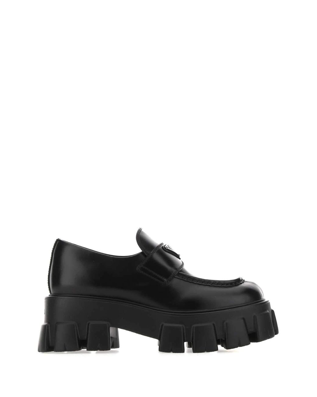 Prada Leather Monolith Loafers in Black | Lyst