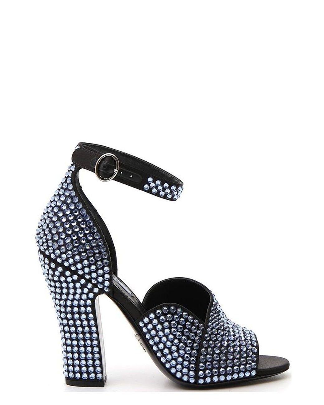 Crystal Satin Heeled Sandals With Crystals | PRADA