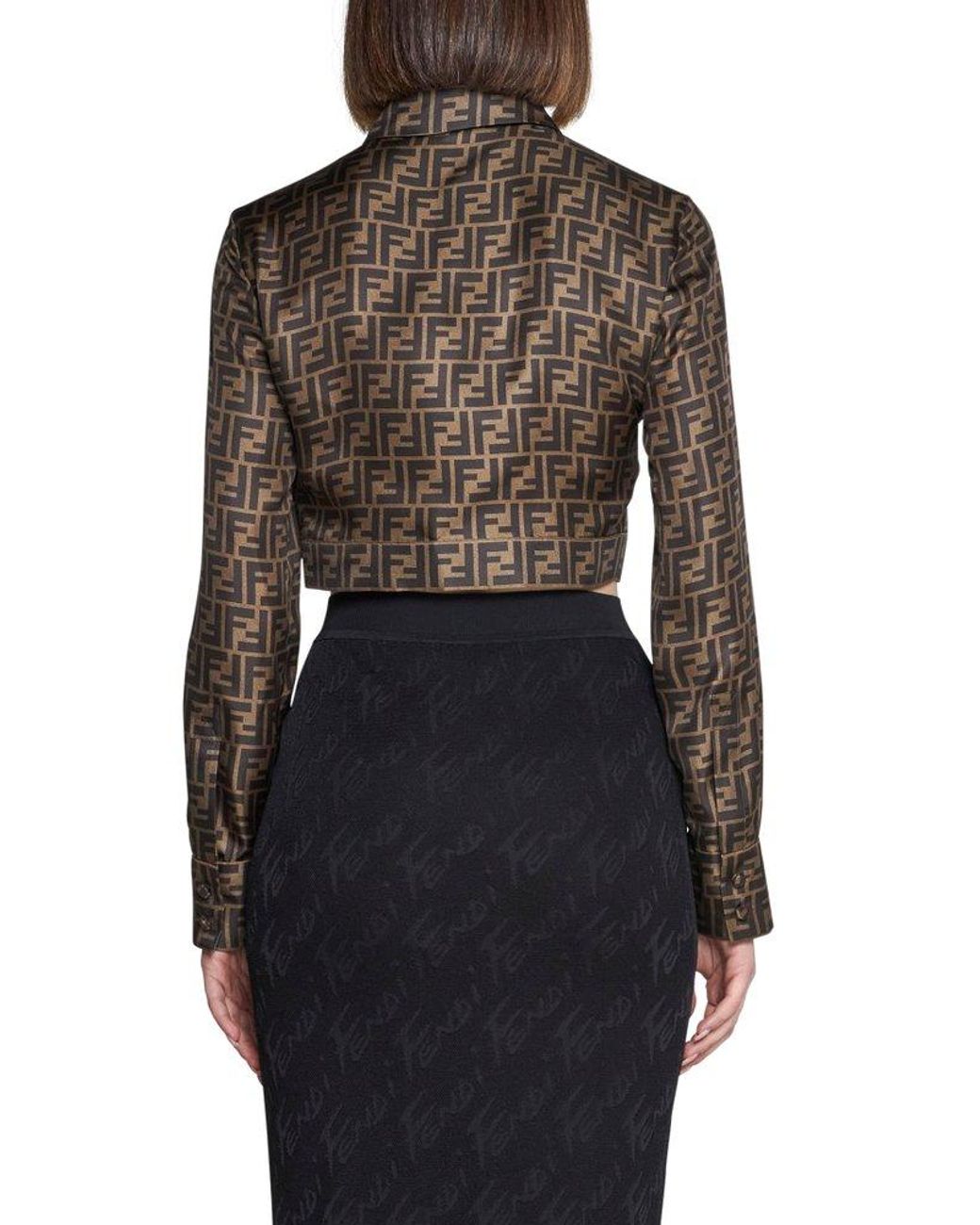 Fendi Ff Logo Monogram Cropped Shirt in Brown | Lyst