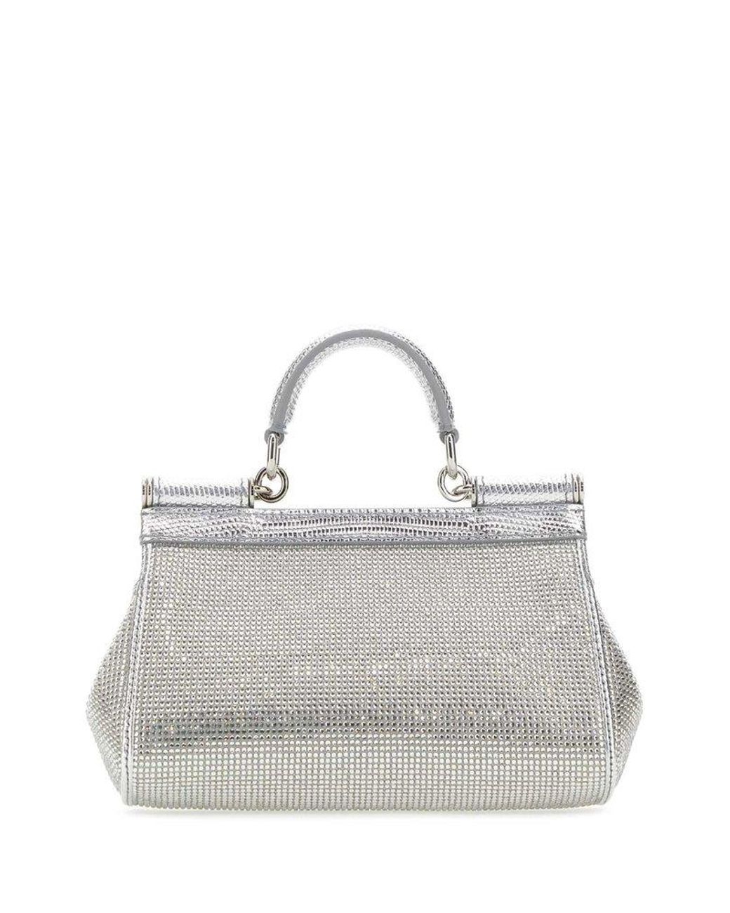 X Kim Sicily Small Embellished Shoulder Bag in Silver - Dolce Gabbana