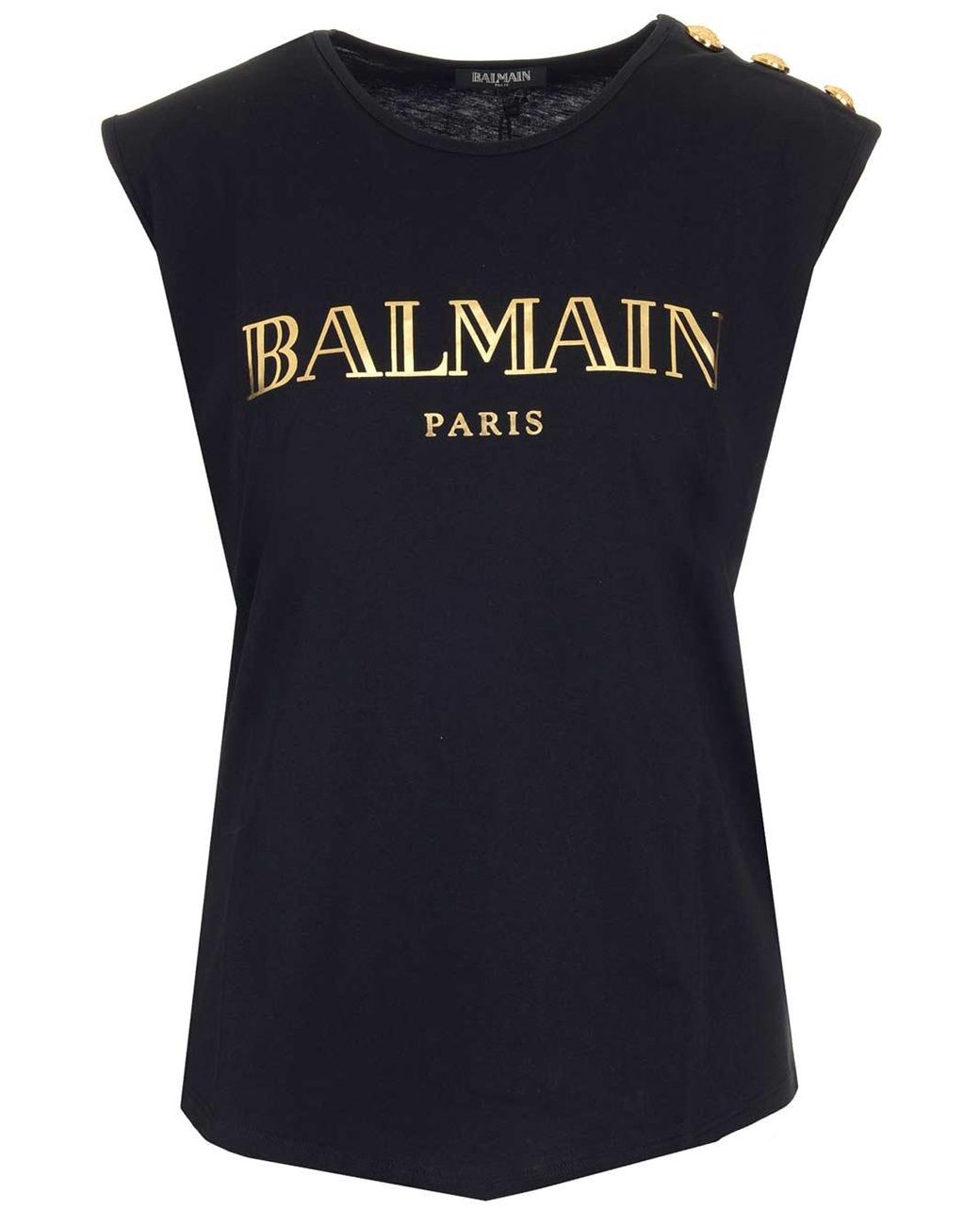 Balmain Cotton Logo Print Sleeveless Top in Black - Lyst