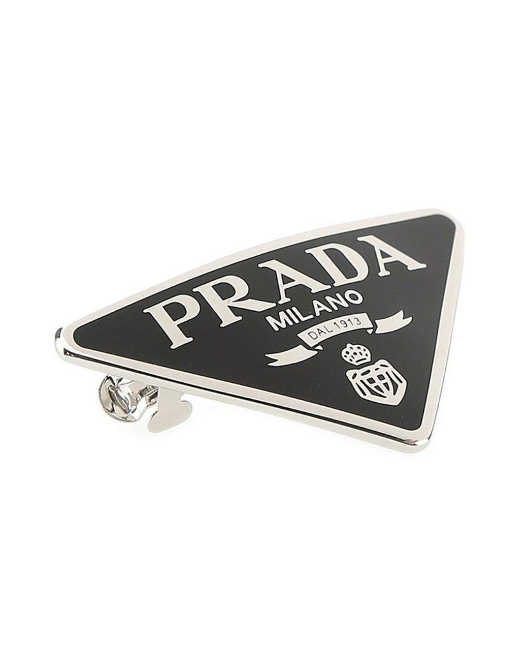 Prada Triangle Logo Clip Fastened Hairpin in White | Lyst UK