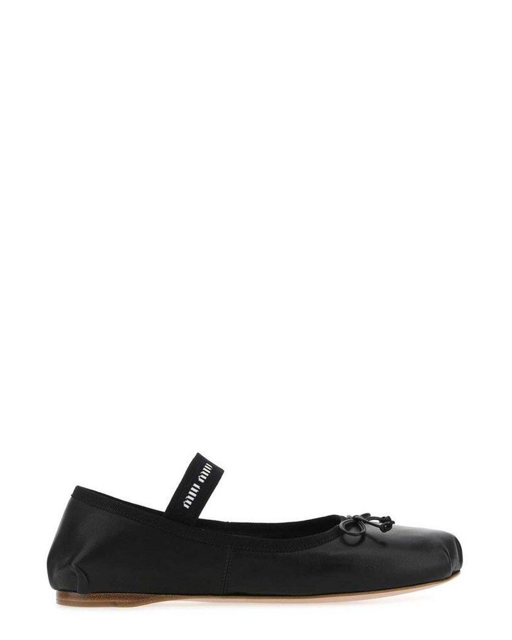 Miu Miu Leather Logo Embroidered Ballet Flats in Black Lyst UK