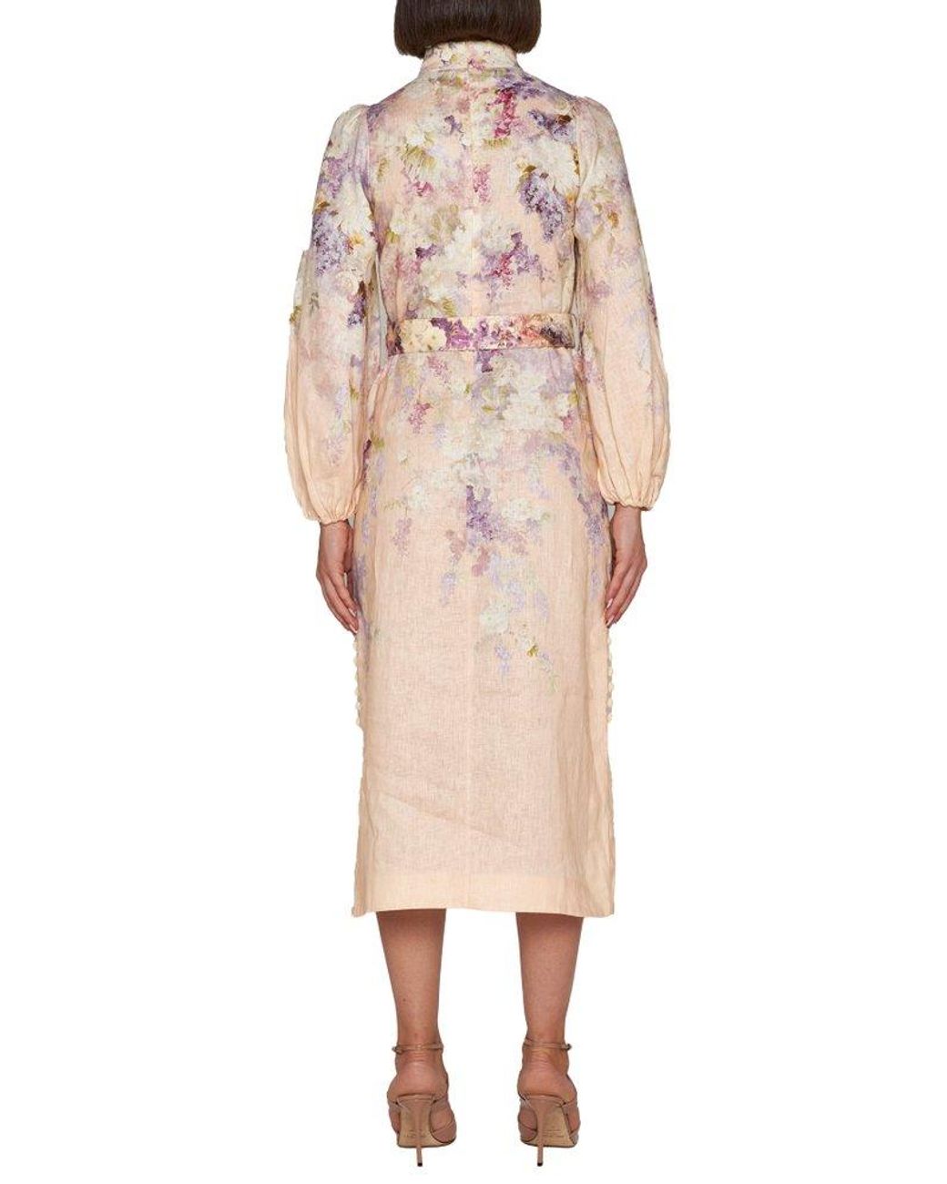 【Zimmermann】LYRICAL BUTTONED MIDI DRESS リネン ミディ ZIMMERMANN Lyrical Buttoned Midi Dress Beige W/Floral Print