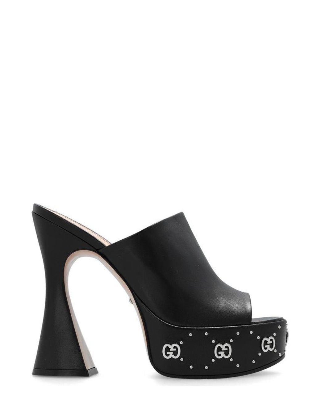 Gucci GG Logo Plaque Platform Sandals in Black | Lyst
