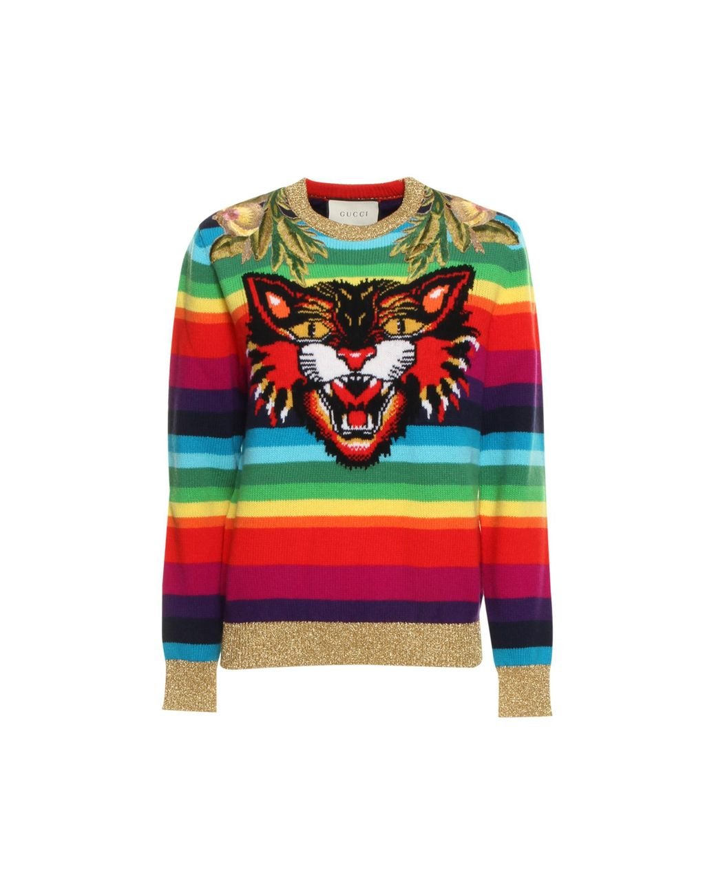 Gucci Tiger Embroidered Striped Jumper | Lyst