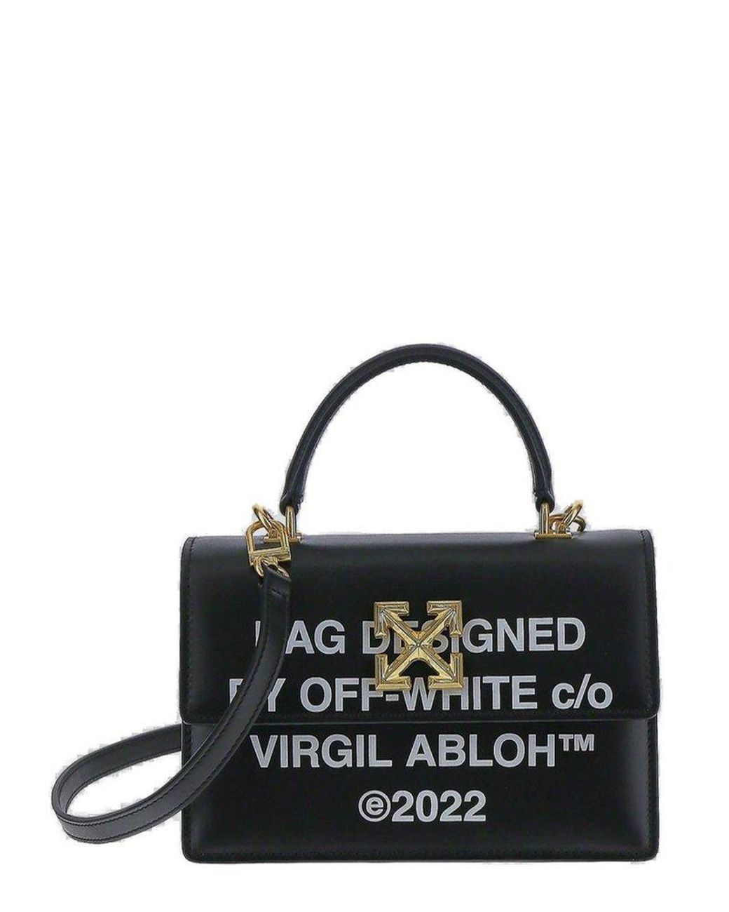 OFF-WHITE: Quote Jitney Off White leather bag with print - Black