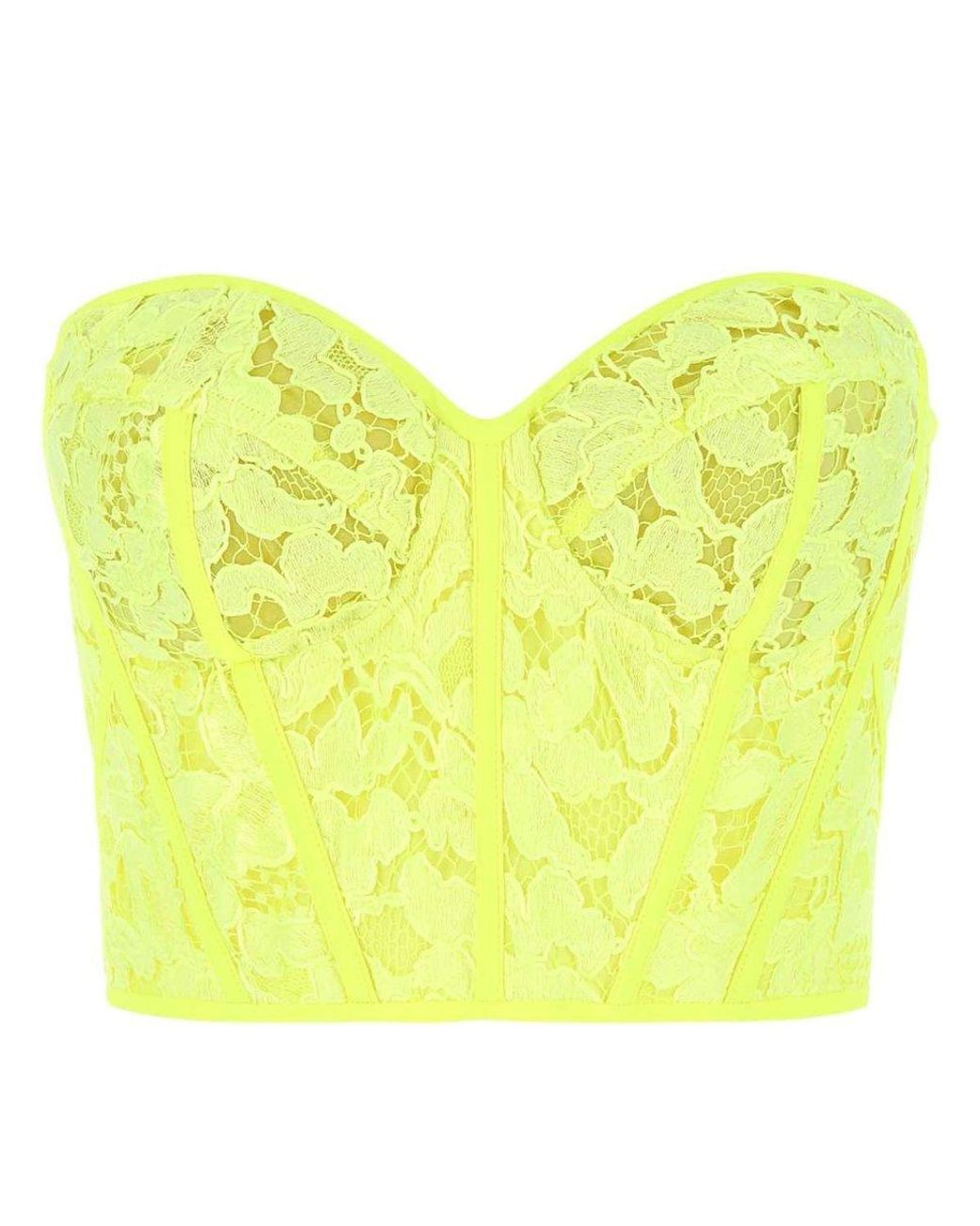 Alexander McQueen Lace Detailed Bustier Cropped Top in Yellow Lyst