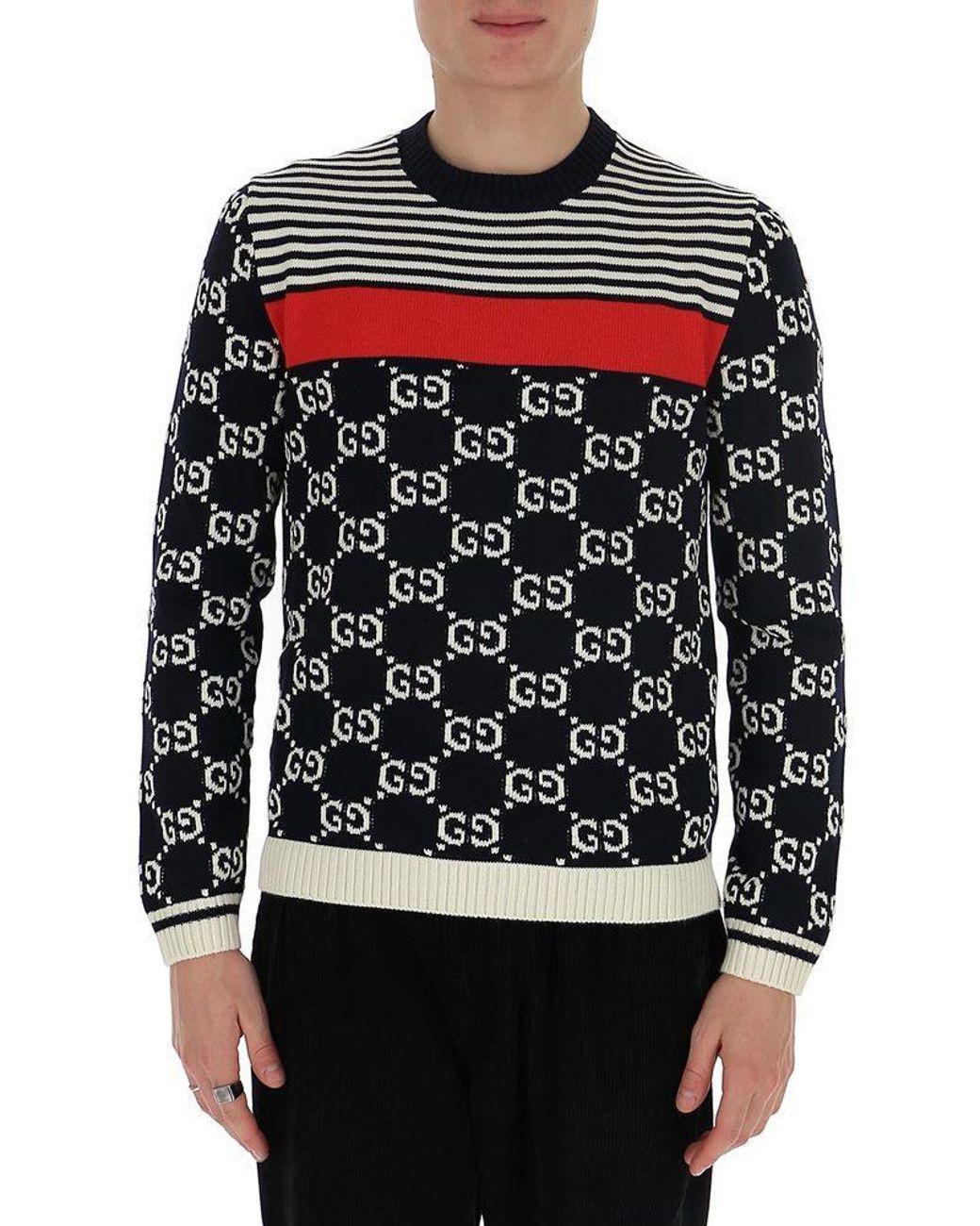 GG And Stripes Knit in Black for Men | Lyst