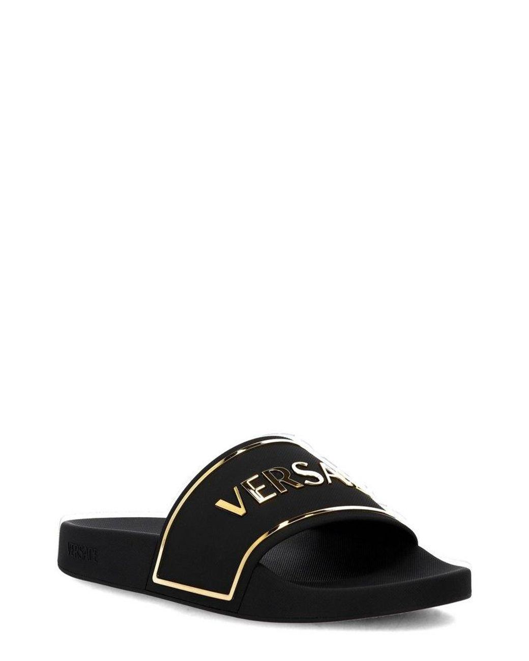 Versace Logo-Printed Open-Toe Slippers in Black for Men | Lyst
