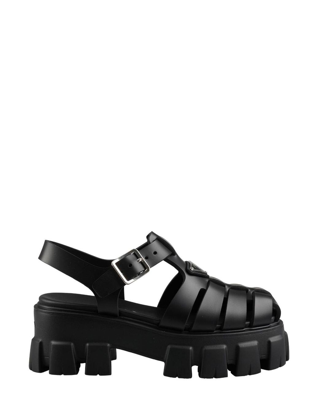 Prada Soft Cage Platform Sandals in Black | Lyst
