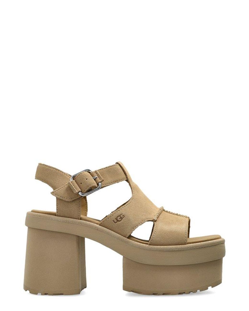 UGG New Heights Platform T-Strap Sandals in Natural | Lyst