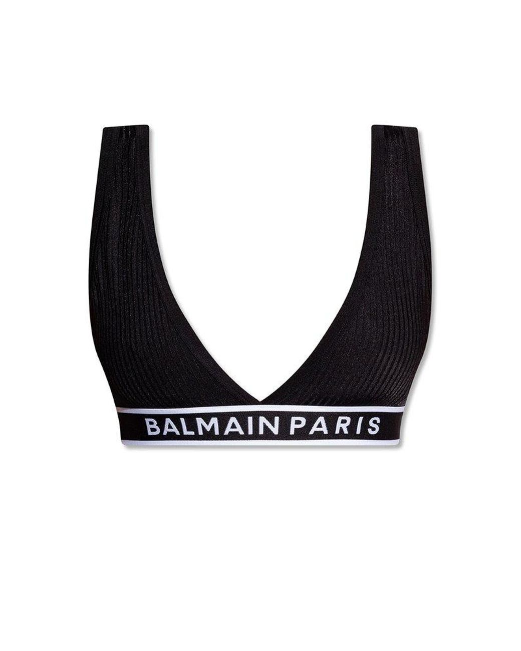 Balmain Logo Band Stretched Bra in Black
