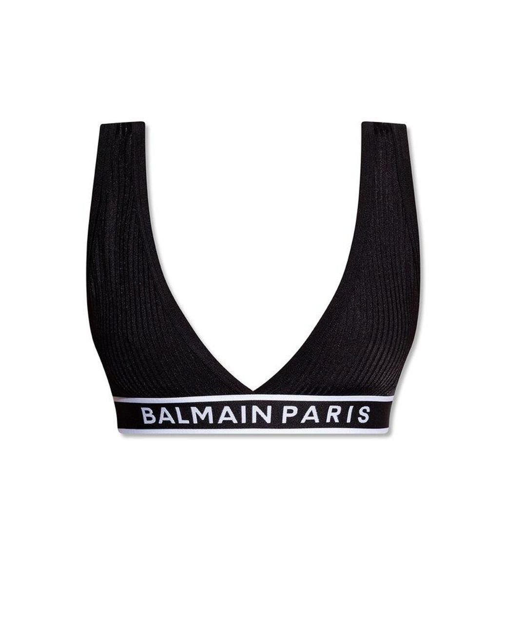 Balmain Logo Band Stretched Bra in Black