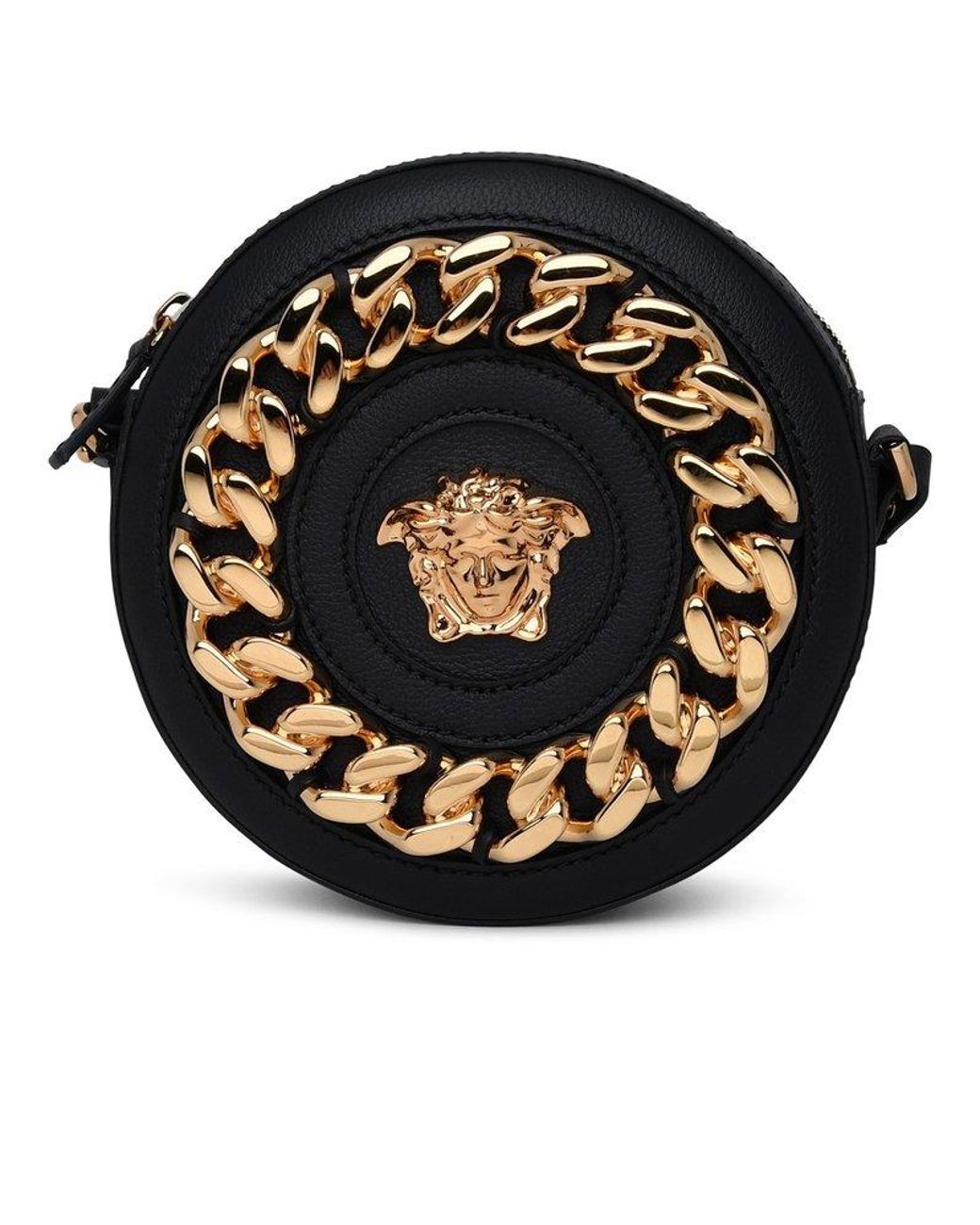 Versace Black Leather La Medusa Round Camera Bag Lyst